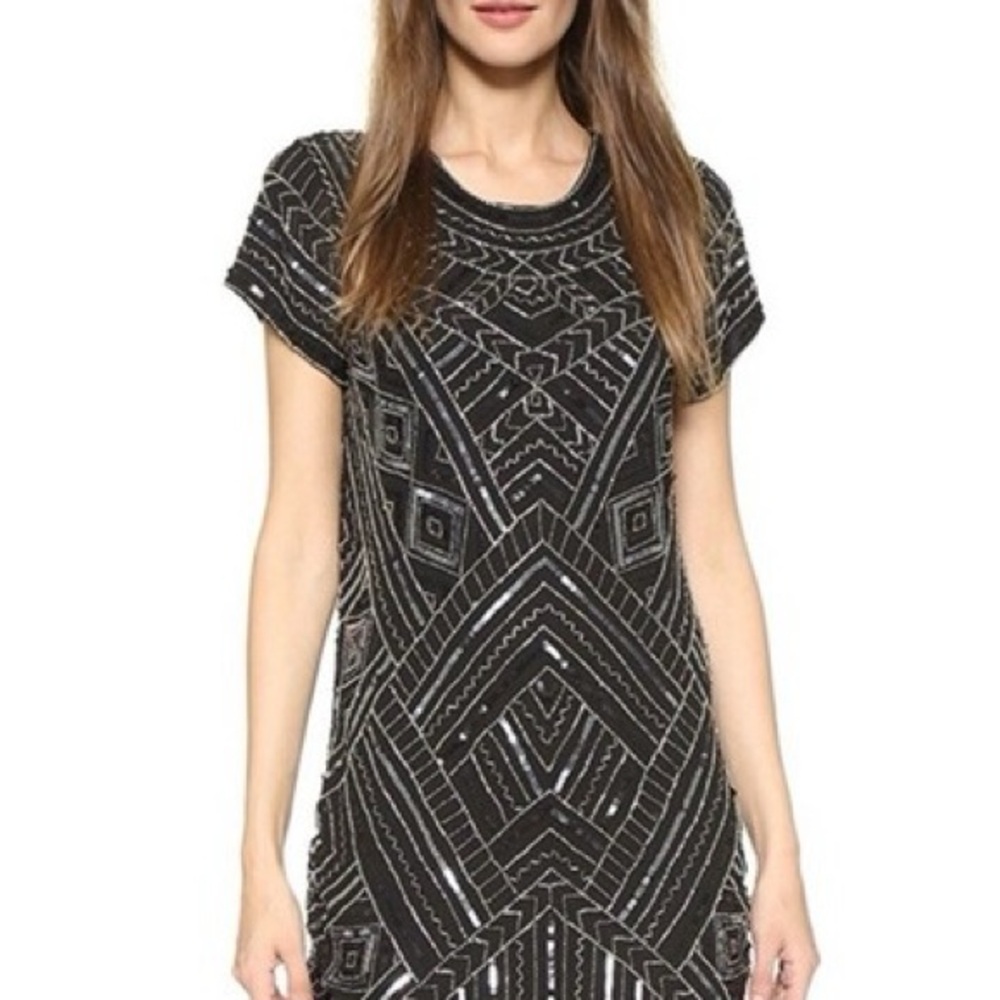 Parker Topaz Beaded Sequin Mini Dress Black Geometric Cocktail Party Size S NWT - Picture 16 of 16